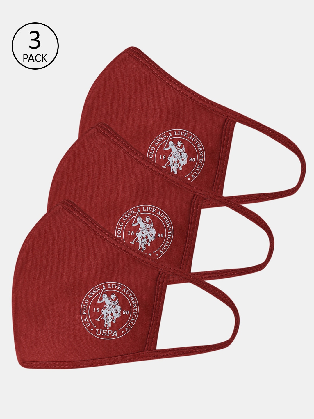 U.S. Polo Assn. Unisex Maroon 3 Pcs 3-Ply Anti Bacterial Reusable Protective Masks Price in India