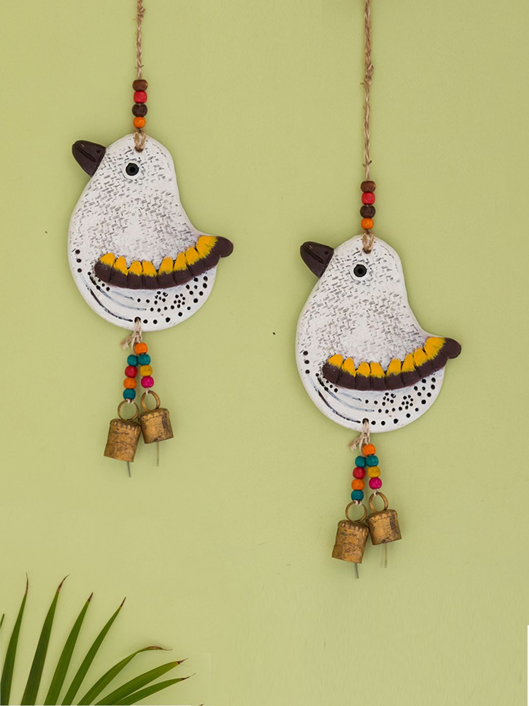 ExclusiveLane Multicoloured Set of 2 The Finch Twins Hand-painted Decorative Wall Hanging Price in India