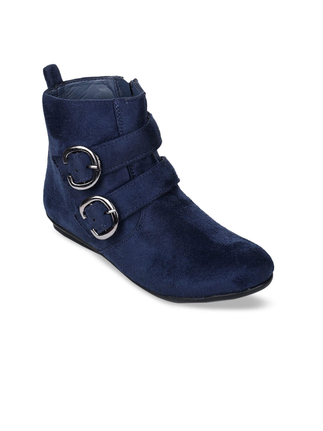 Bruno Manetti Women Navy Blue Solid Suede High-Top Flat Boots Price in India