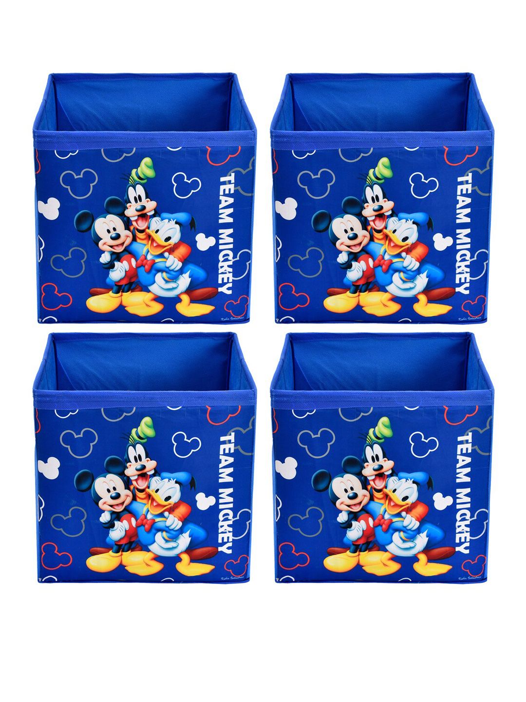 Kuber Industries Set Of 4 Blue Disney Team Mickey Printed Foldable Storage Boxes With Handle Price in India