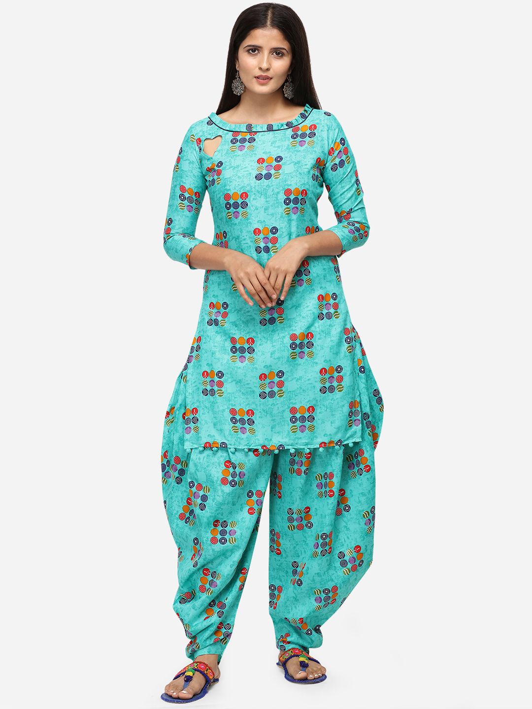 SHAVYA Turquoise Blue Cotton Blend Unstitched Dress Material Price in India