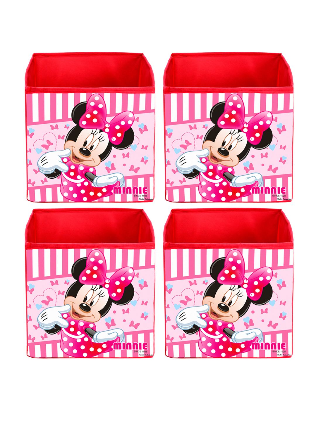 Kuber Industries Set Of 4 Pink Disney Minnie Printed Foldable Storage Boxes With Handle Price in India