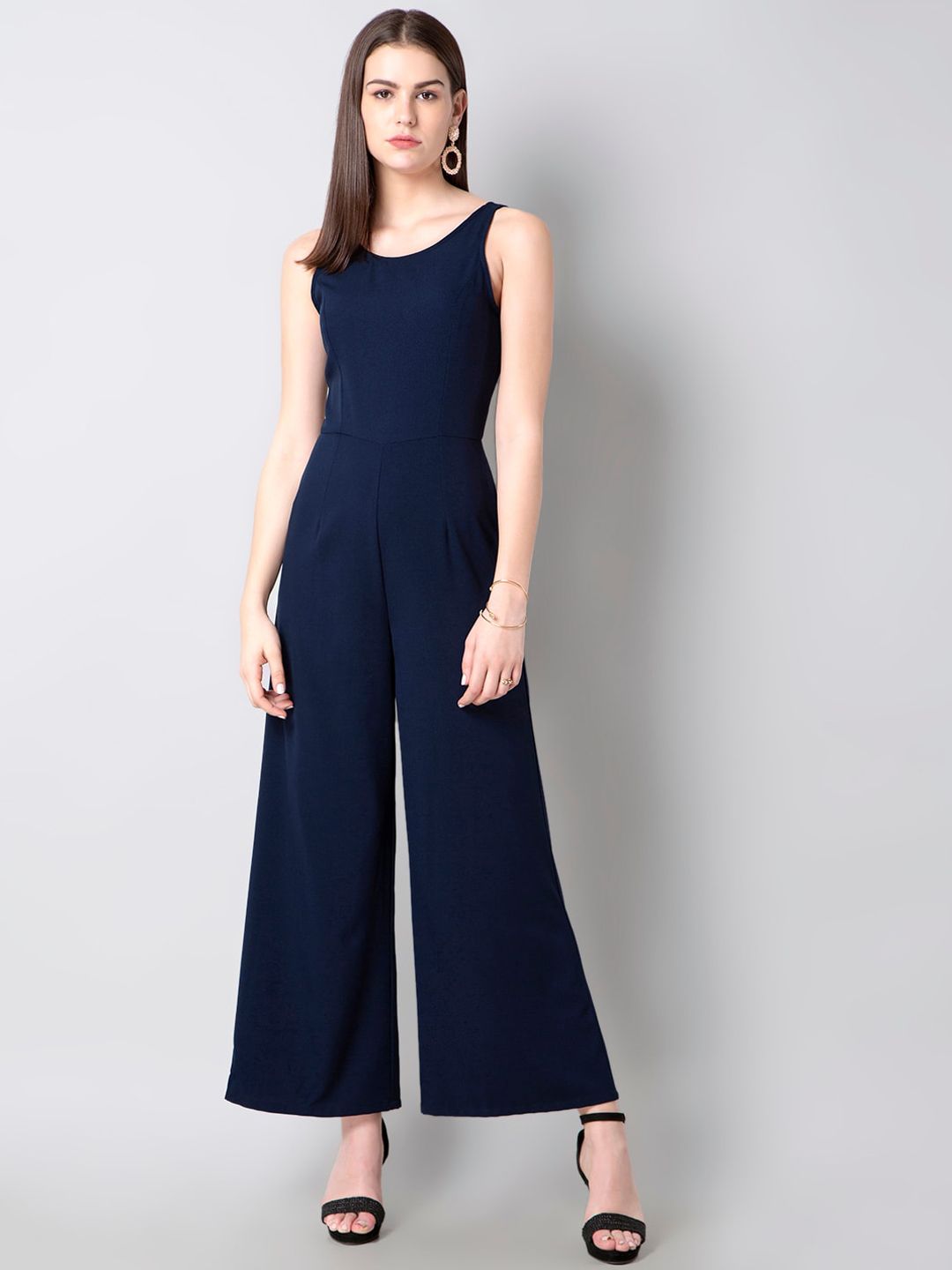FabAlley Women Navy Blue Solid Basic Jumpsuit Price in India