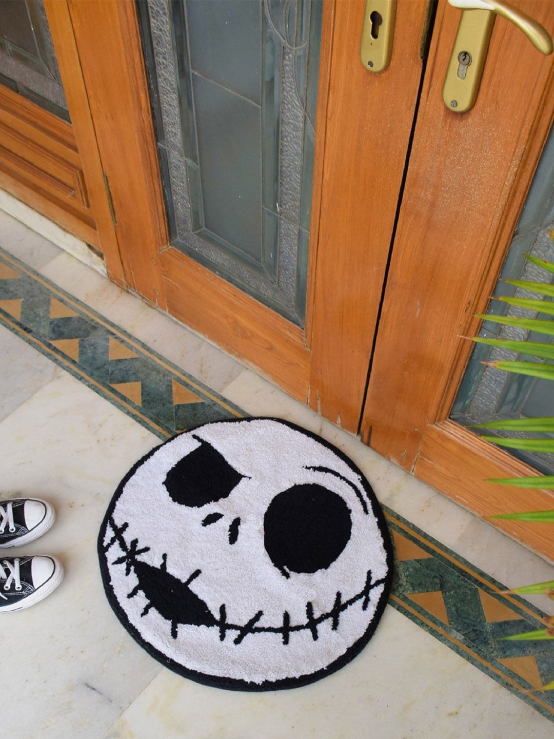 AVI Living Black & White Monster Printed Doormat Price in India