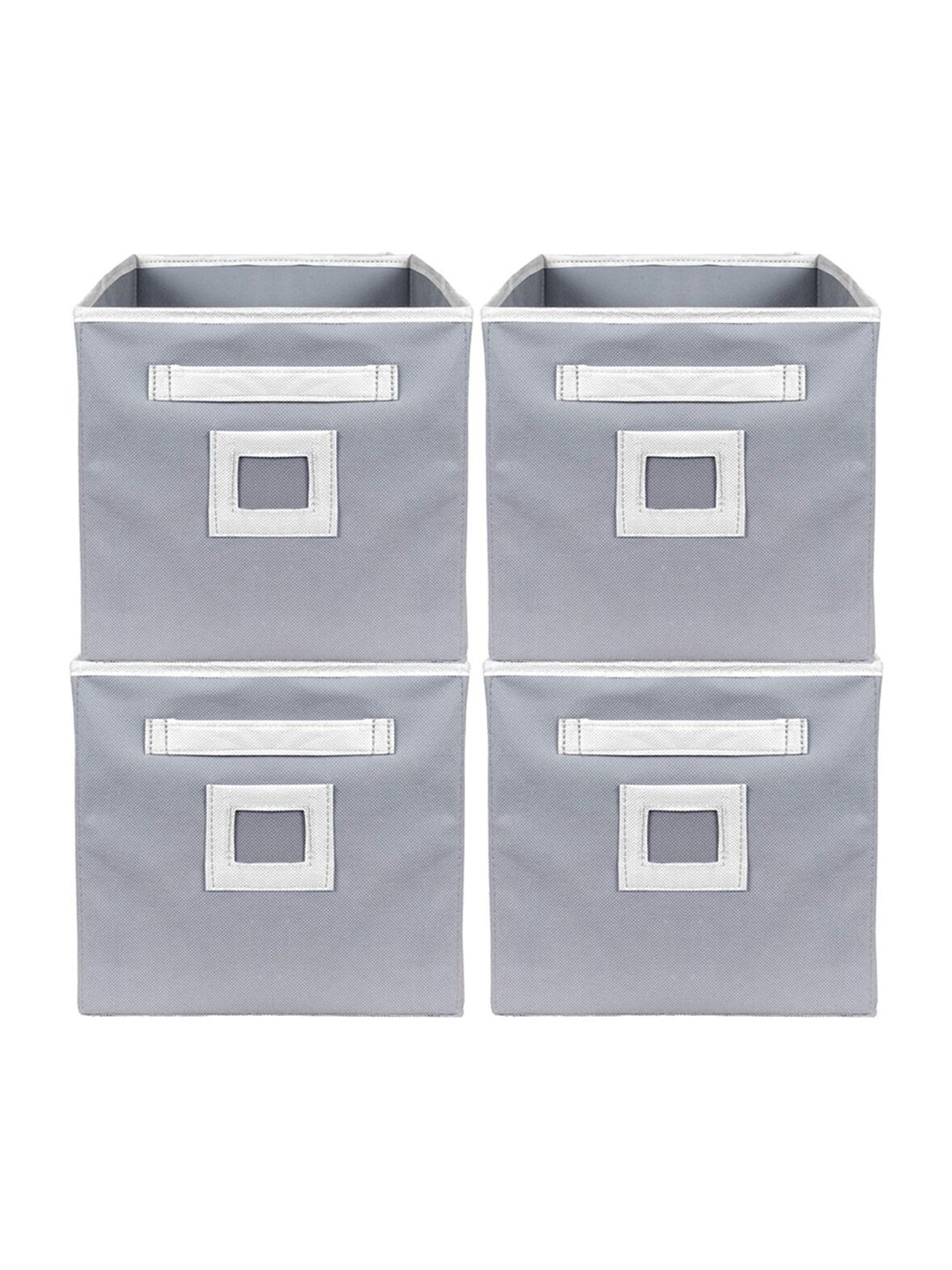 Kuber Industries Set Of 4 Grey Solid Large Storage Cube With Handle Price in India