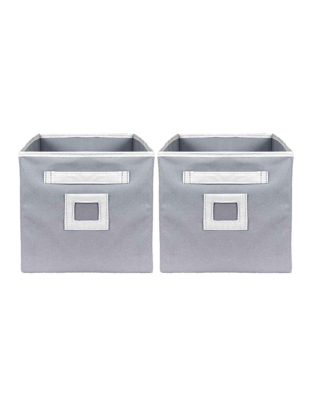 Kuber Industries Set Of 2 Grey & White Solid Large Storage Cubes With Handle Price in India