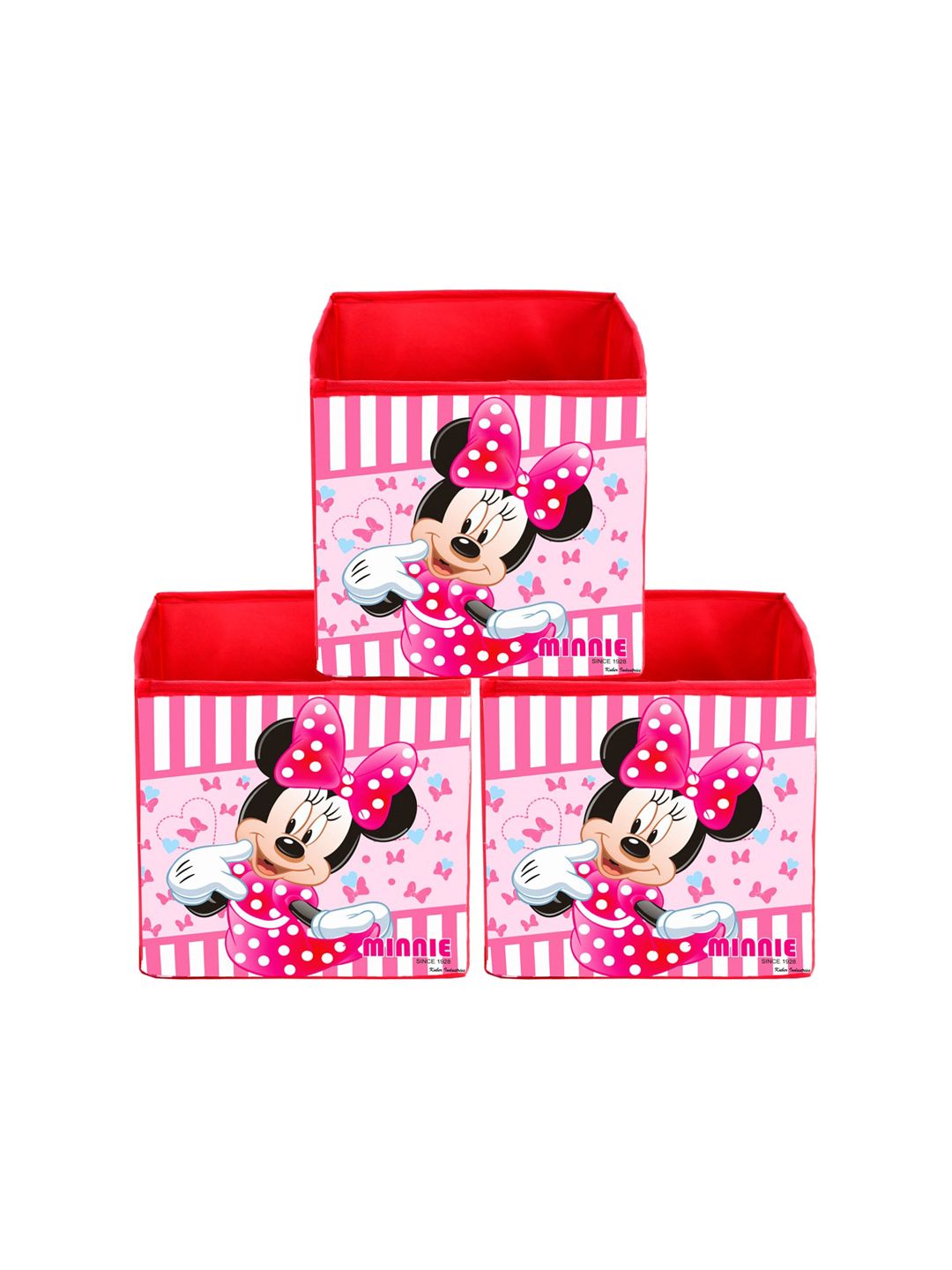 Kuber Industries Set Of 3 Pink Disney Minnie Mouse Printed Foldable Storage Boxes Price in India