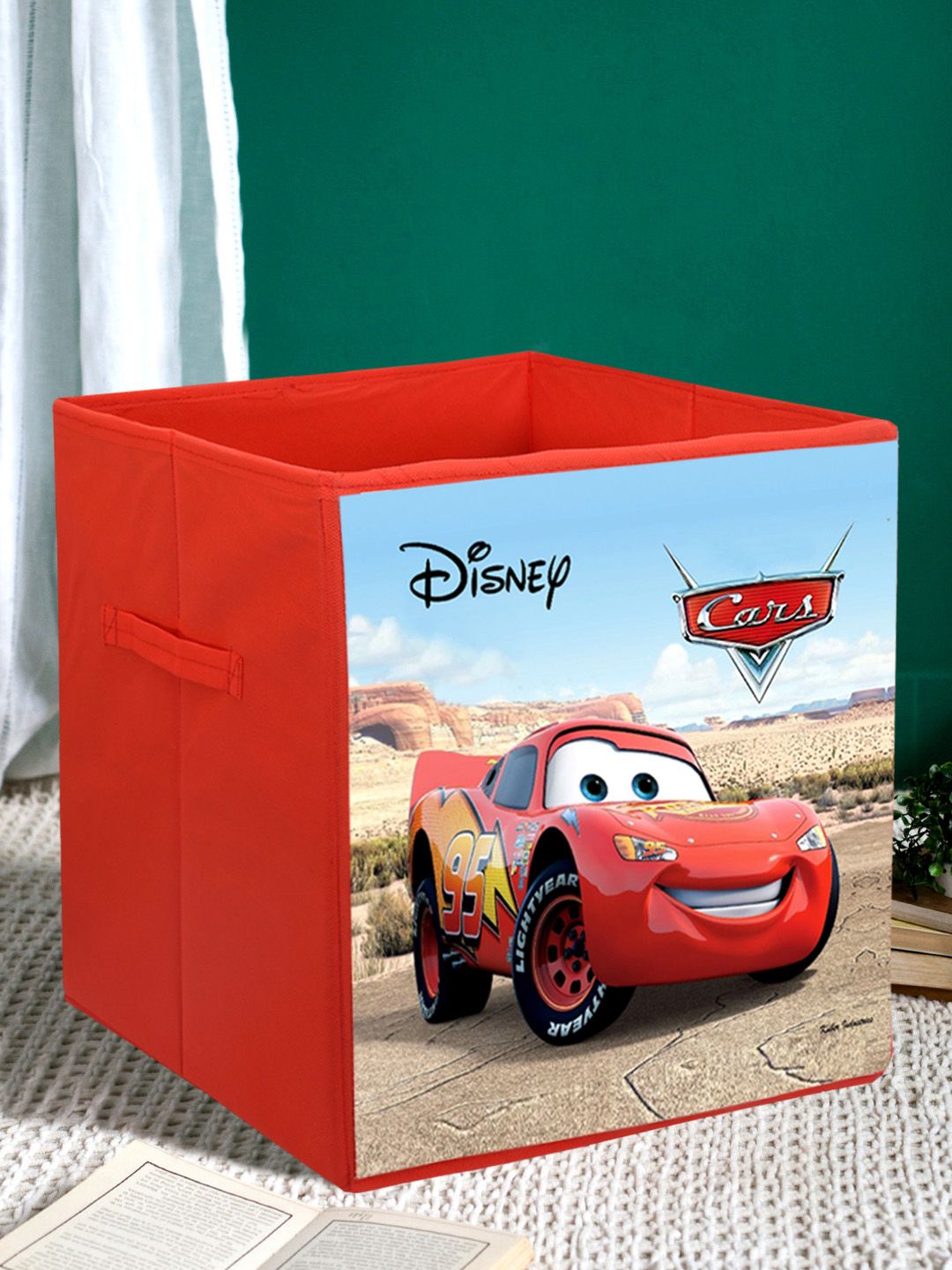 Kuber Industries Red Disney Cars Printed Foldable Storage Box With Handle Price in India