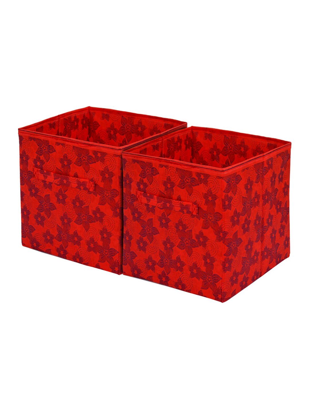 Kuber Industries Set Of 2 Red & Blue Printed Foldable Fabric Storage Cube With Handle Price in India