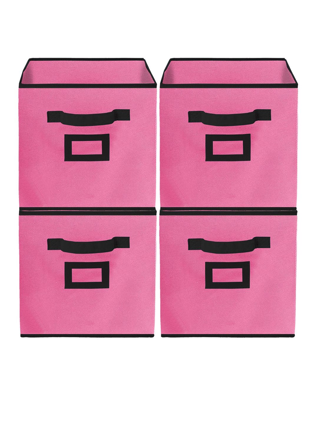 Kuber Industries Set Of 4 Pink Solid Foldable Storage Boxes With Handle Price in India