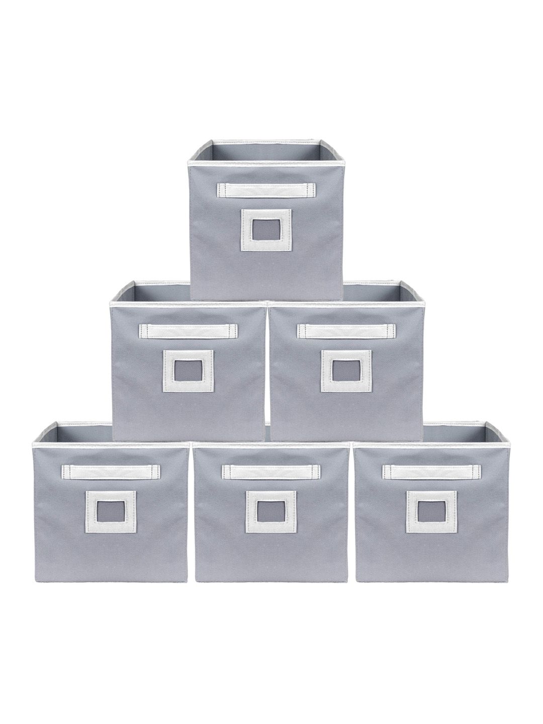 Kuber Industries Set Of 6 Grey Solid Foldable Storage Replacement Drawers With Handles Price in India