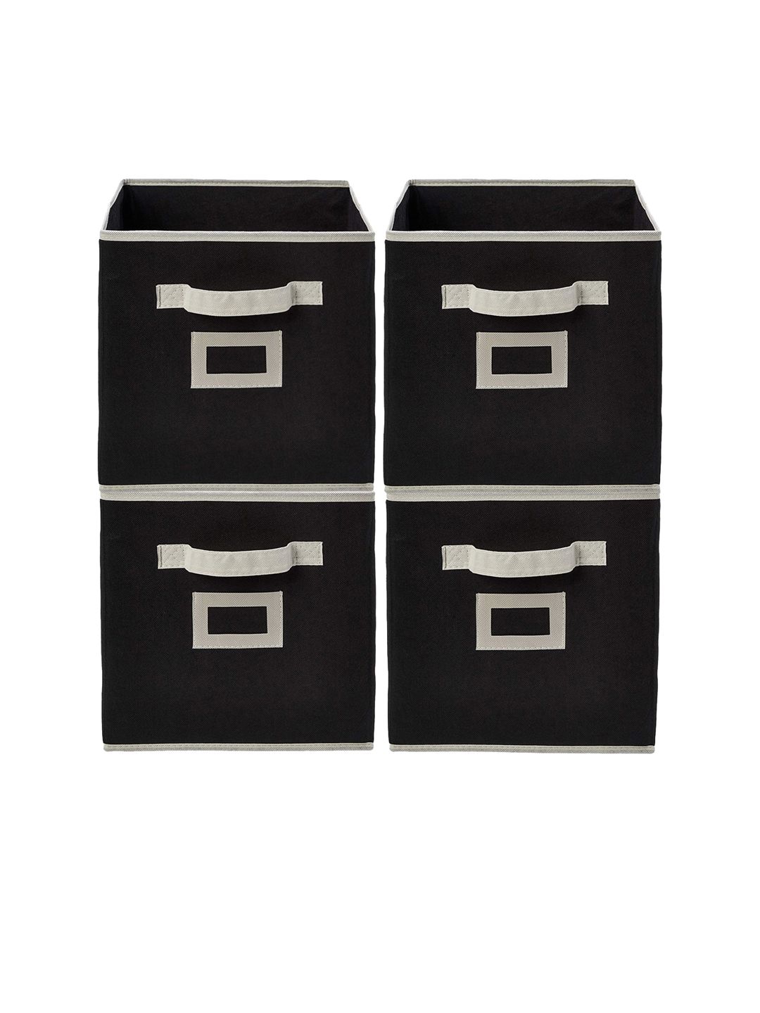 Kuber Industries Set Of 4 Black & White Solid Large Storage Cube With Handle Price in India