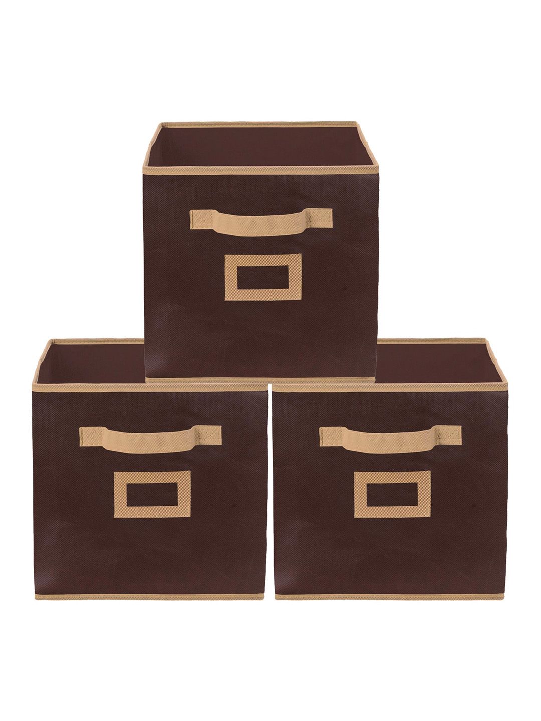 Kuber Industries Set Of 3 Brown Foldable Storage Replacement Drawers With Handles Price in India