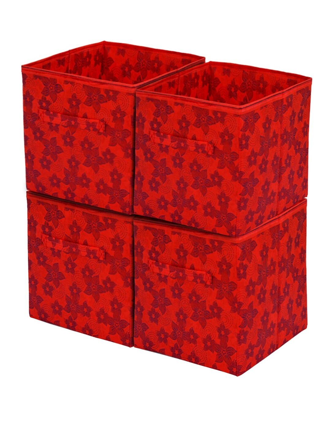 Kuber Industries Set Of 4 Red & Blue Metallic Printed Foldable Storage Cube With Handle Price in India