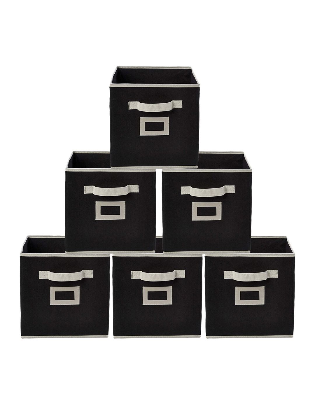 Kuber Industries Set Of 6 Black Solid Large Foldable Storage Boxes With Handles Price in India