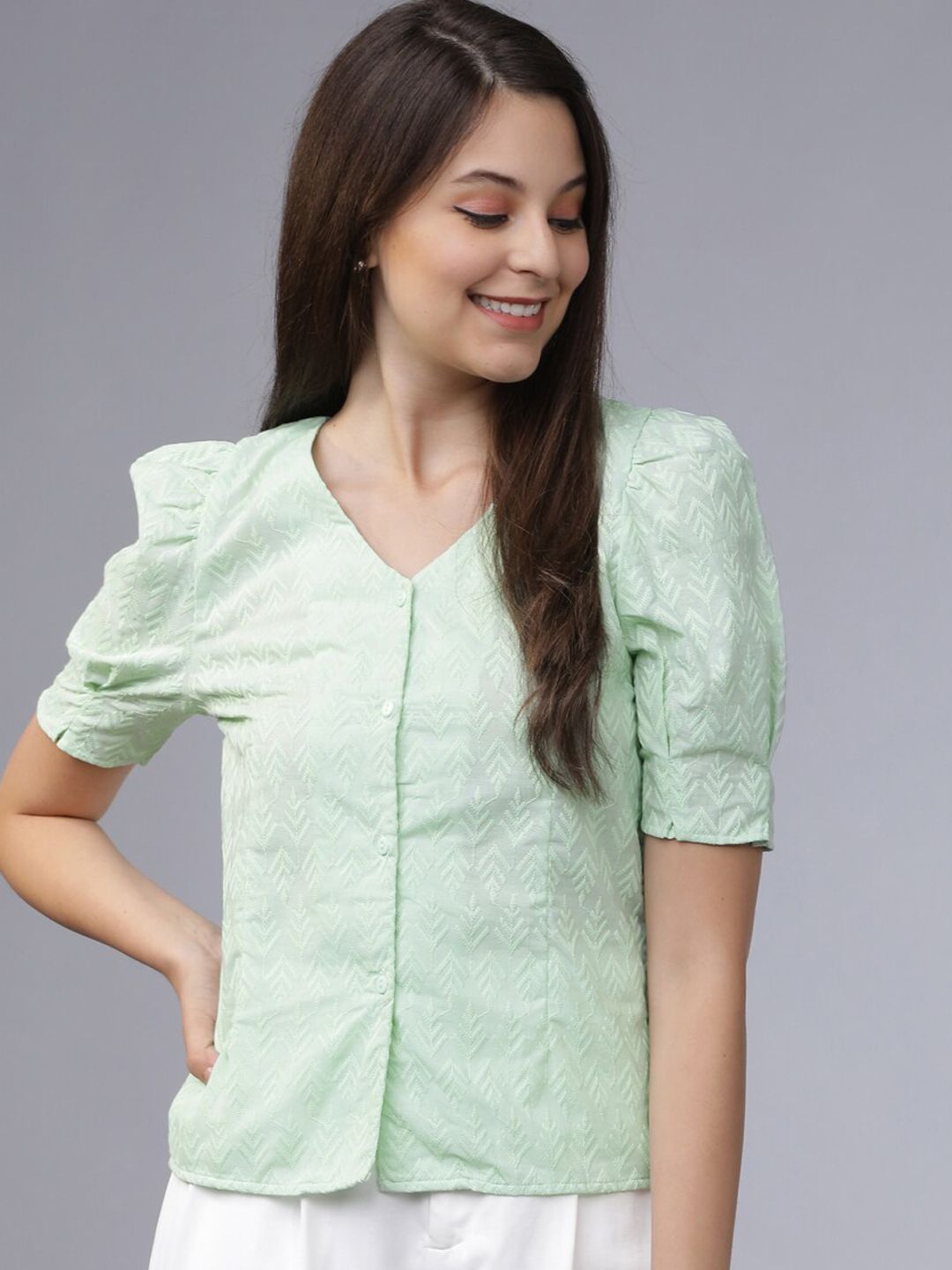 Tokyo Talkies Women Green Embroidered Top Price in India