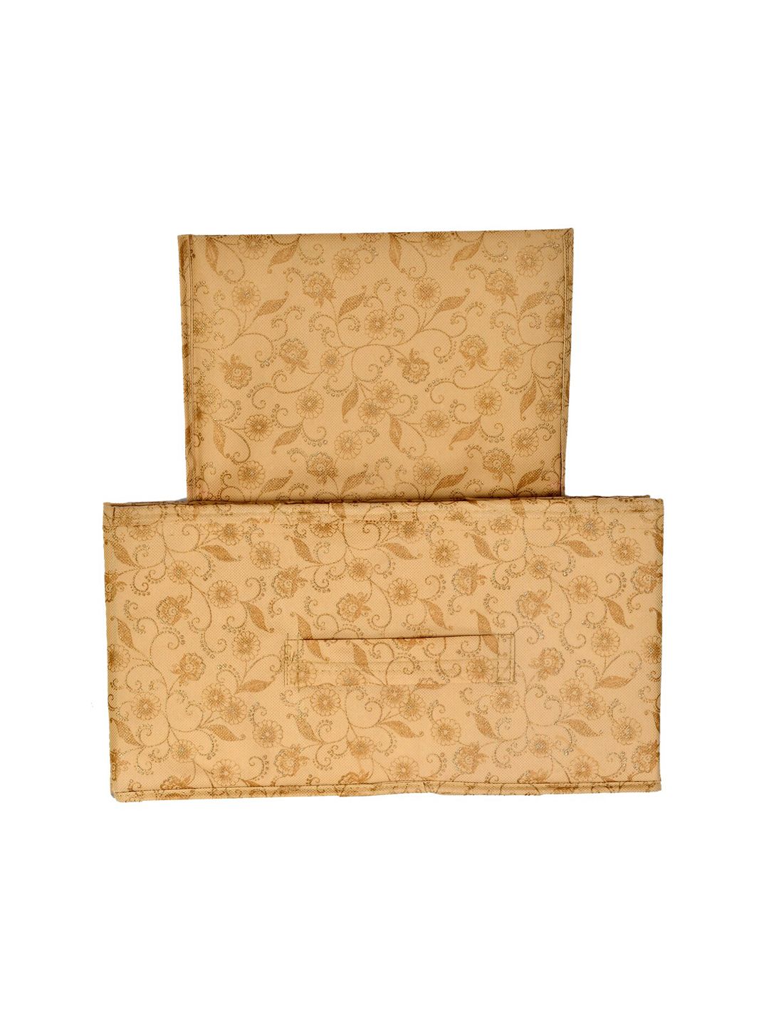 Kuber Industries Set Of 2 Beige & Gold-Toned Floral Printed Non-Woven Fabric Drawer Storage Organiser Price in India