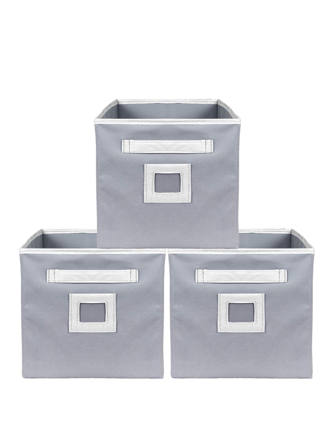 Kuber Industries Set Of 3 Grey Solid Foldable Storage Boxes With Handle Price in India
