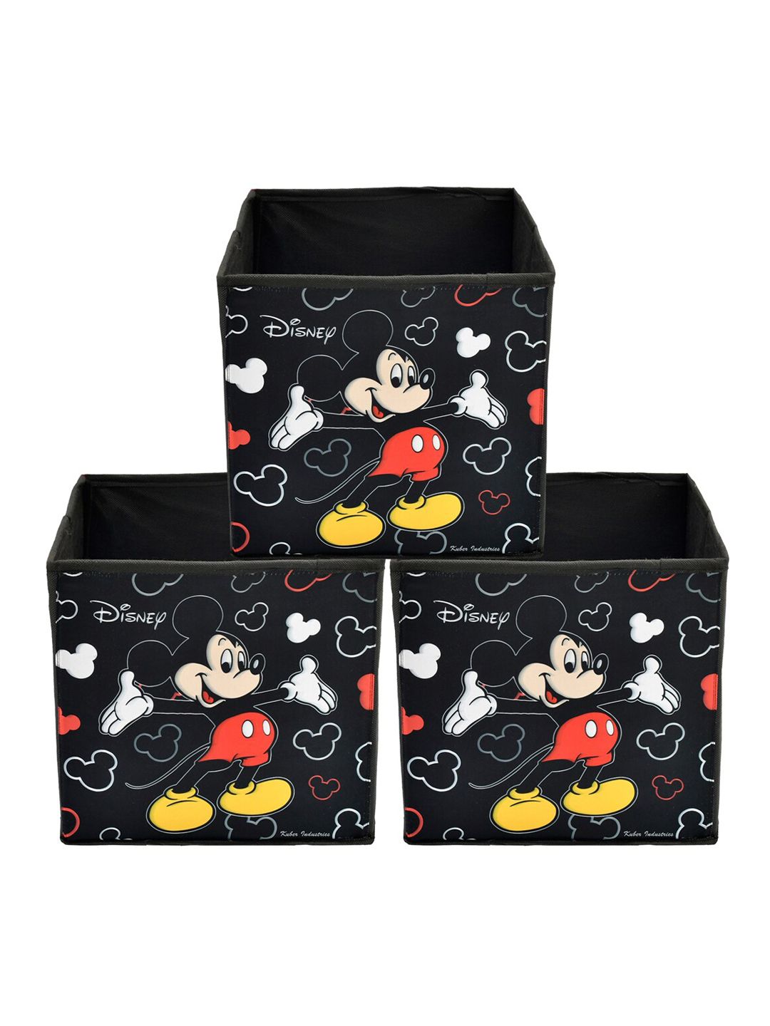 Kuber Industries Set Of 3 Black Disney Mickey Mouse Printed Foldable Storage Boxes With Handle Price in India