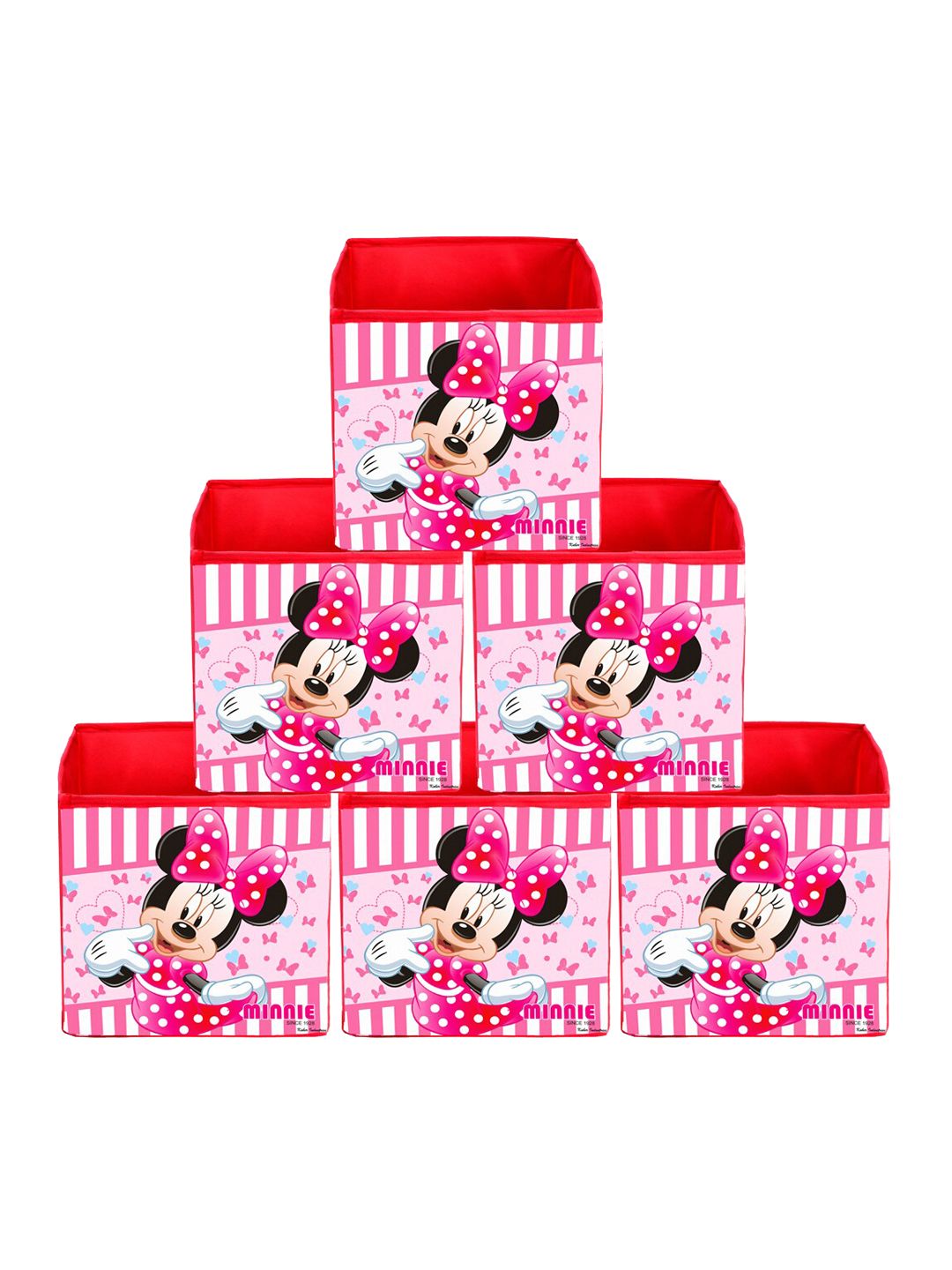 Kuber Industries Set Of 6 Pink Disney Minnie Printed Foldable Storage Boxes With Handle Price in India