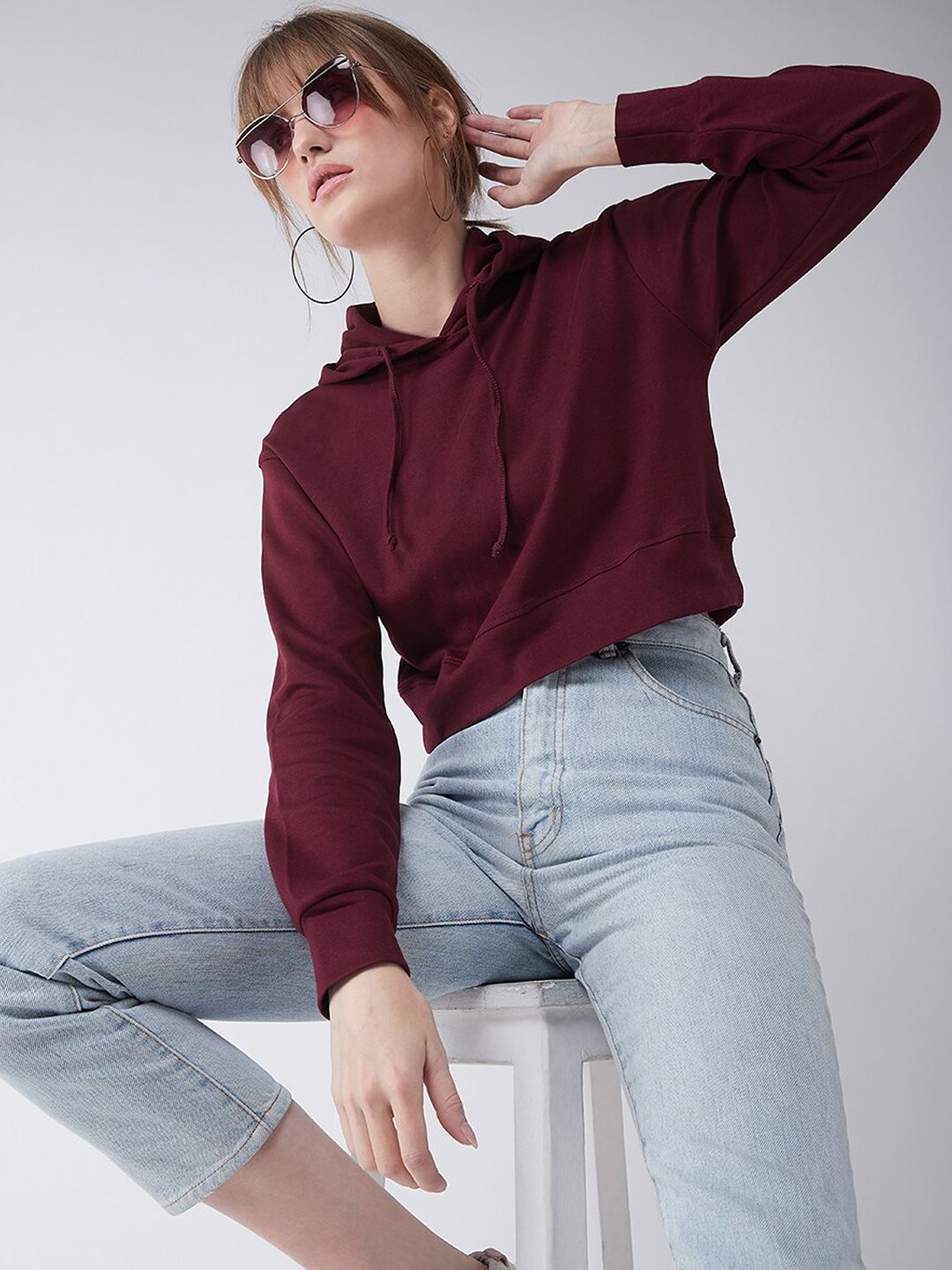 Miss Chase Women Maroon Solid Hooded Sweatshirt Price in India