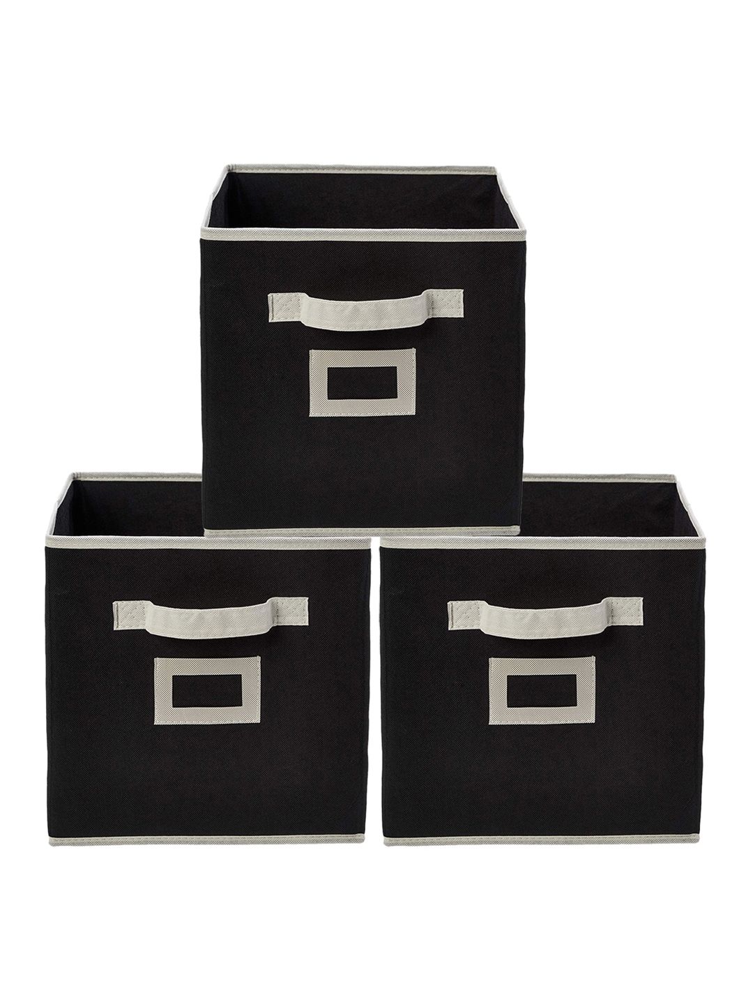 Kuber Industries Set Of 3 Black Solid Foldable Storage Replacement Drawers With Handles Price in India