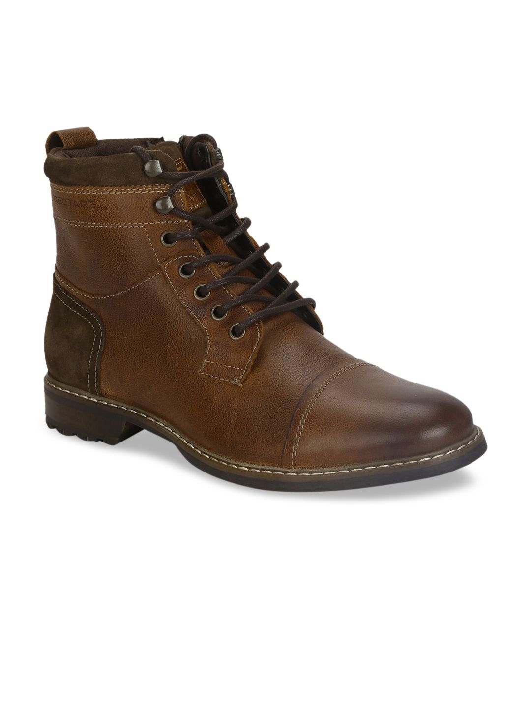 Red Tape Men Brown Solid Leather High-Top Flat Boots