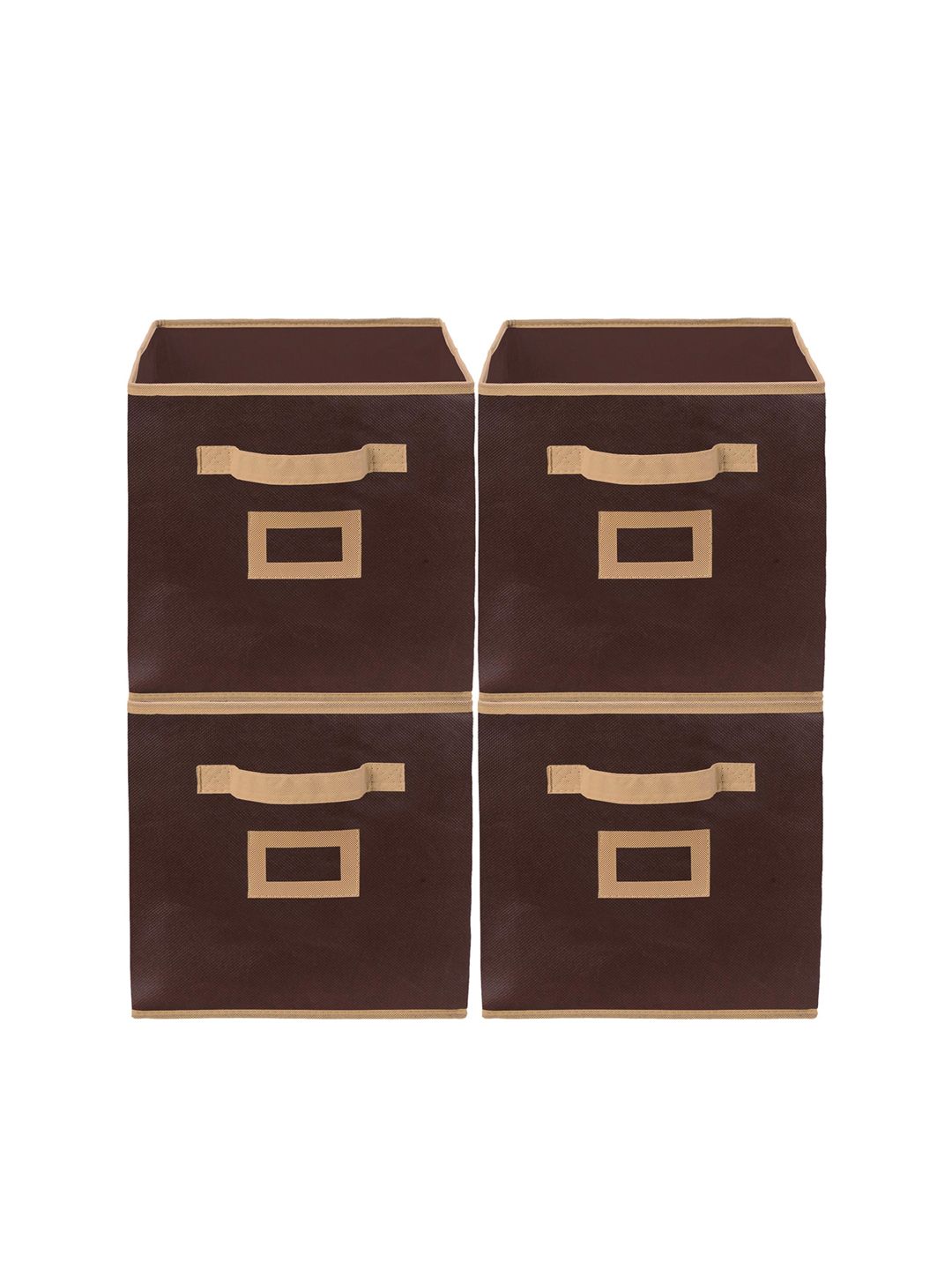 Kuber Industries Set Of 4 Brown Solid Foldable Fabric Storage Large Cube With Handle Price in India