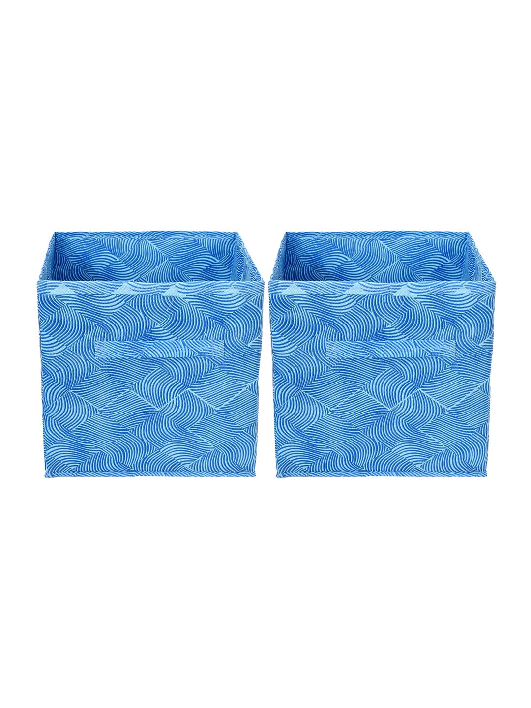 Kuber Industries Set Of 2 Blue Printed Storage Cube Boxes With Handles Price in India
