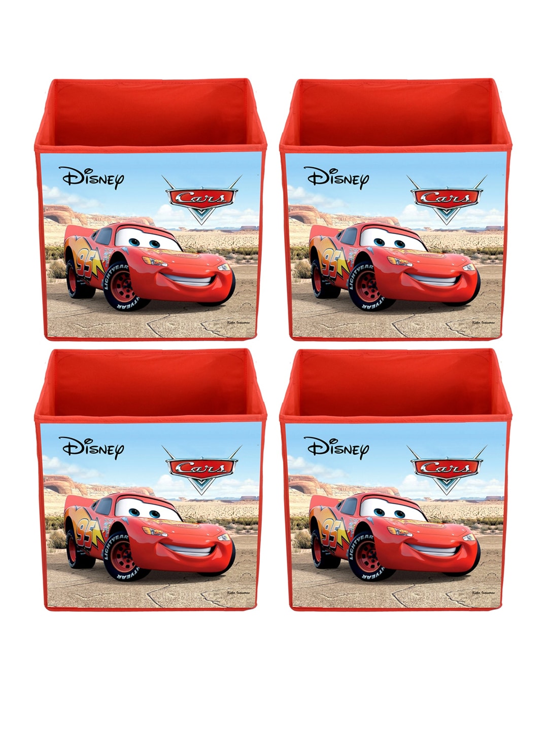 Kuber Industries Set Of 4 Red Disney Cars Printed Foldable Storage Boxes With Handle Price in India
