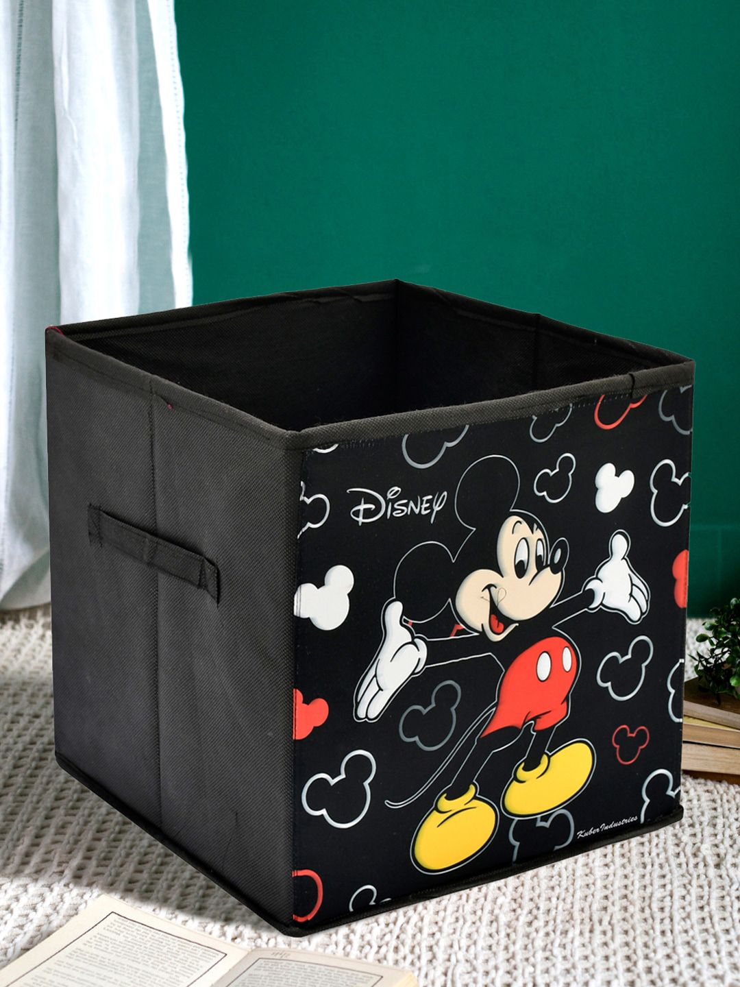 Kuber Industries Black Disney Mickey Mouse Printed Foldable Storage Box With Handle Price in India