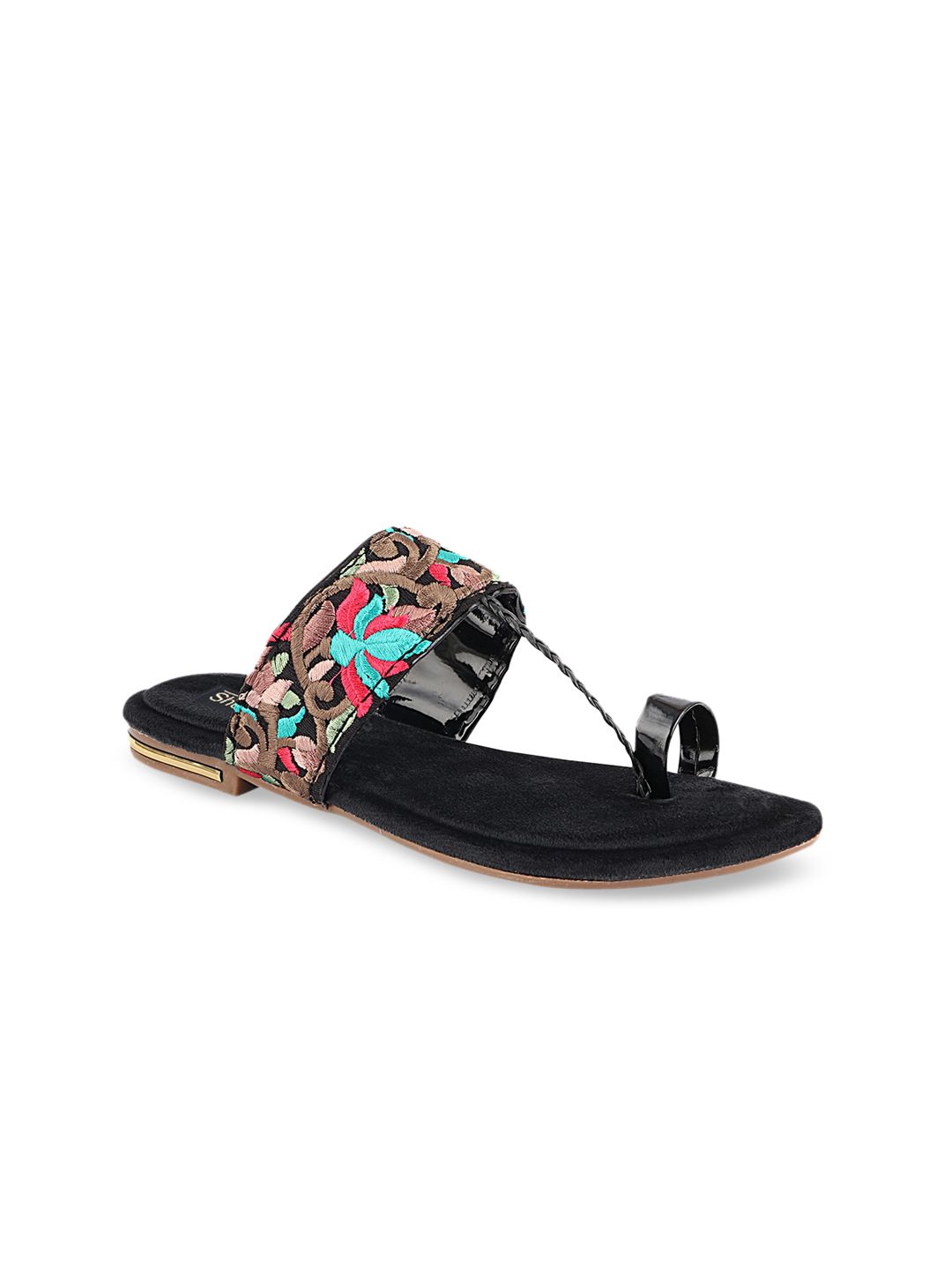 Shoetopia Women Black Embroidered Fabric One Toe Flats Price in India