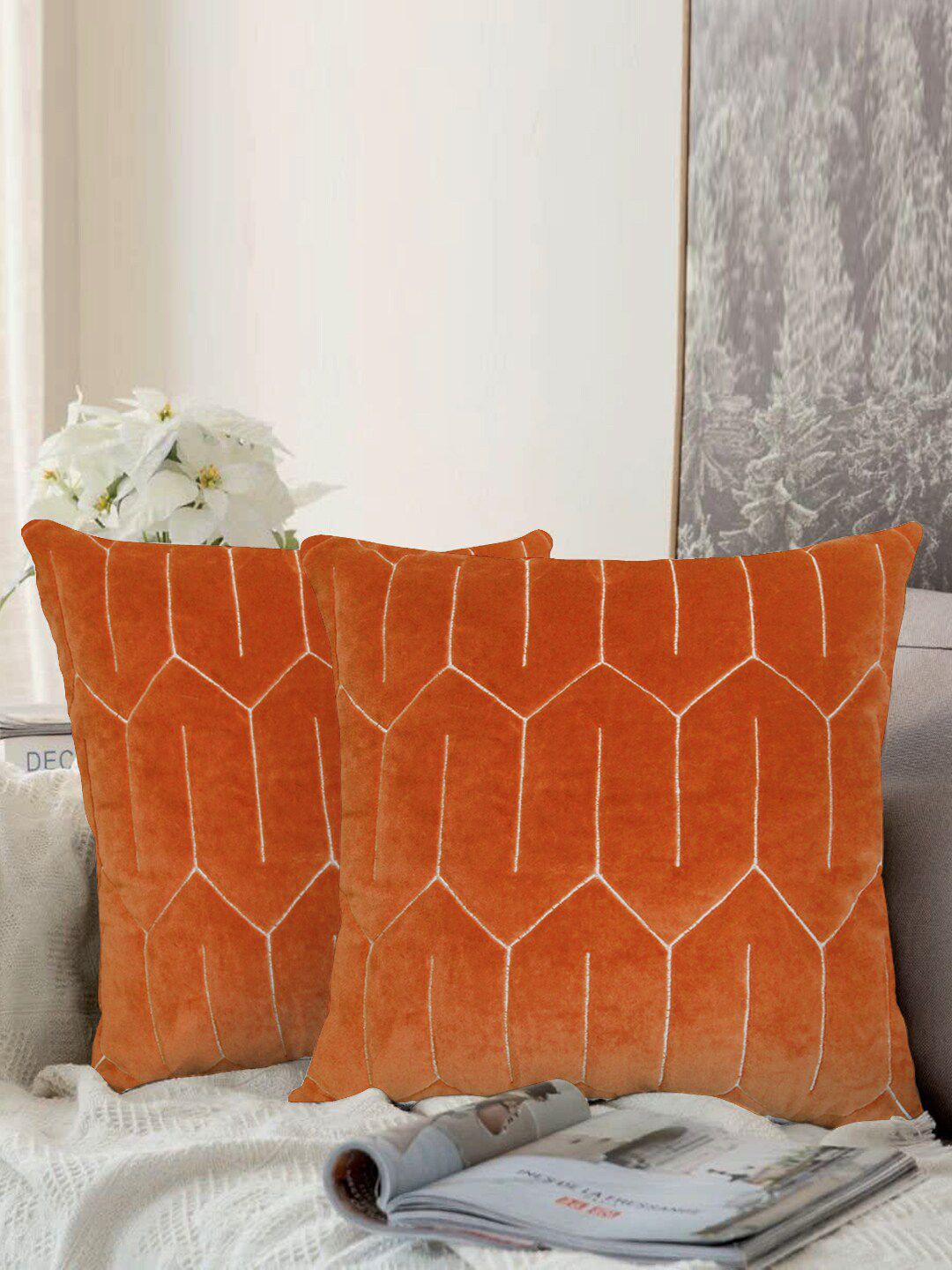aRDENMEAD Rust Brown Set of 2 Embroidered Square Cushion Covers Price in India