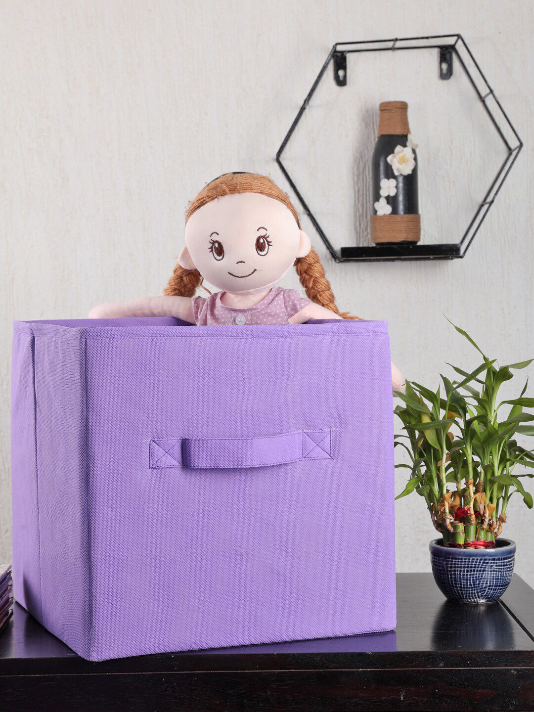 My Gift Booth Set Of 2 Mauve-Coloured Solid Storage Bins Price in India