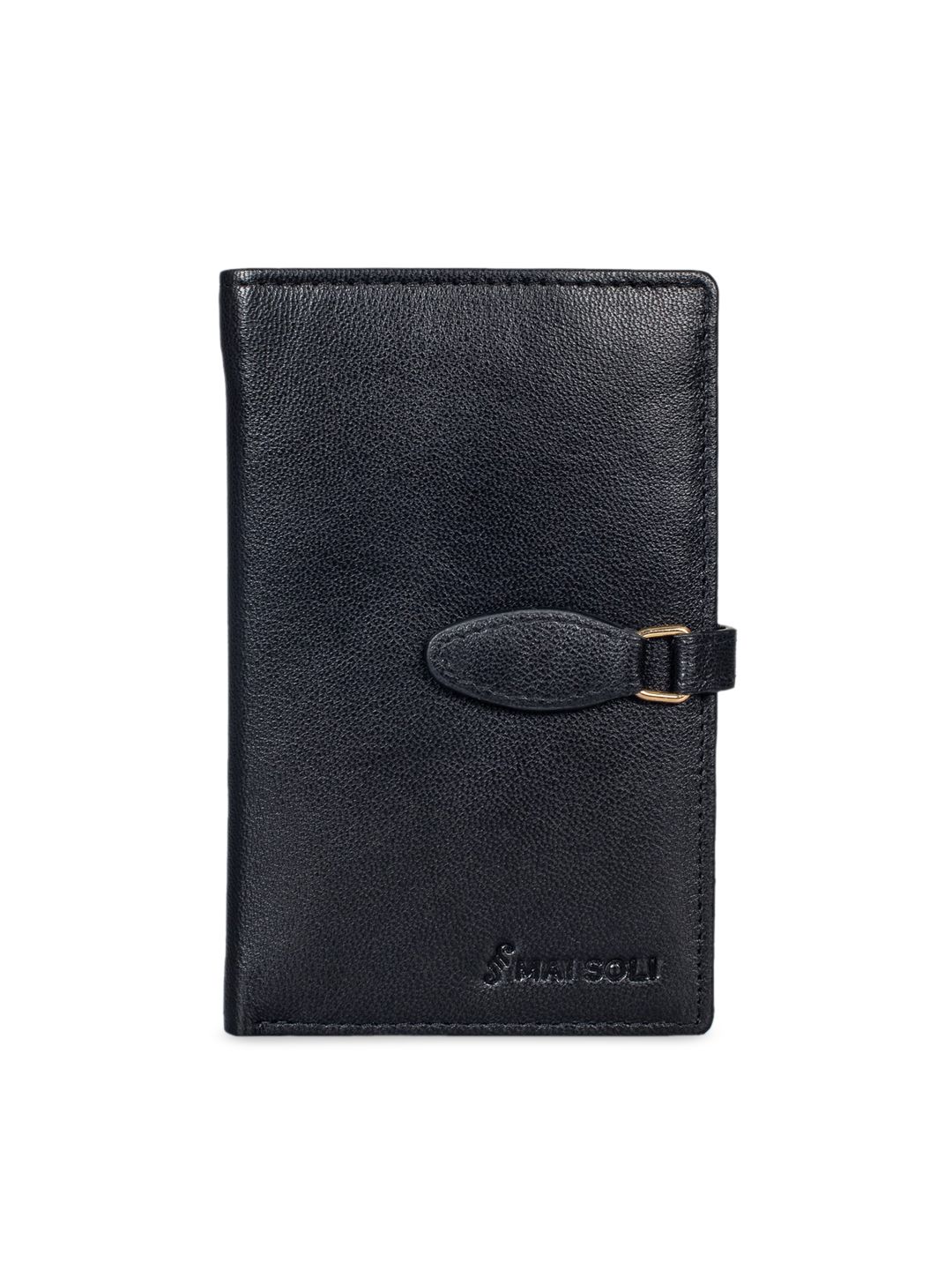 MAI SOLI Women Black Solid Leather Two Fold Wallet Price in India