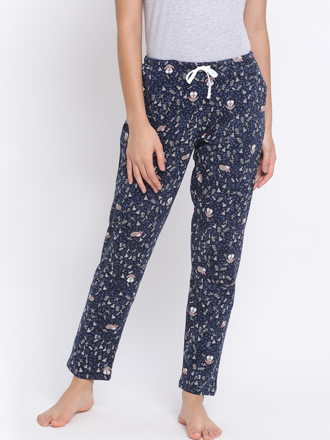 Kanvin Women Navy Blue & White Floral Print Lounge Pants Price in India