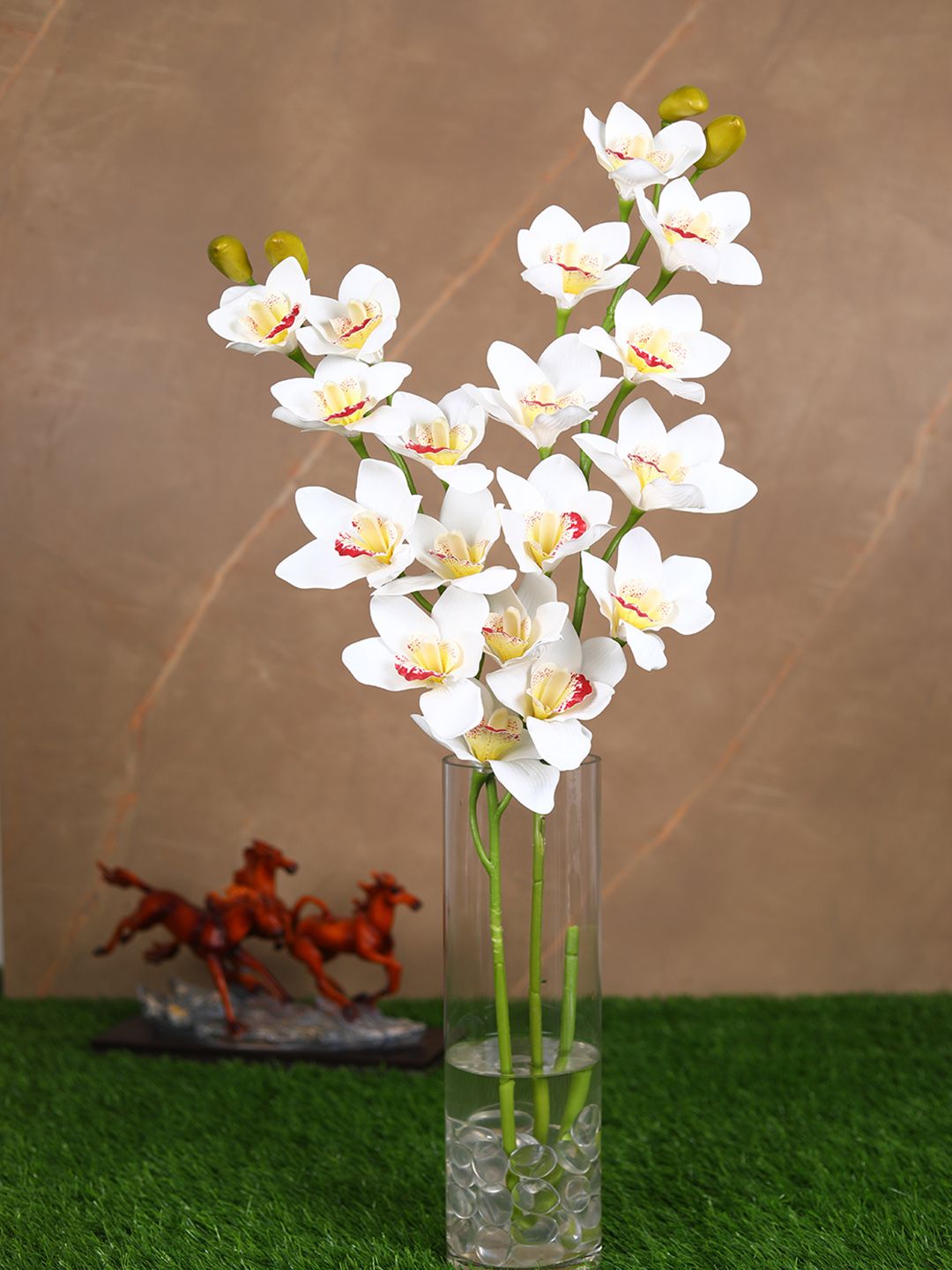 PolliNation Set Of 2 White Beautiful Artificial Cymbidium Orchid Flower Stems Price in India