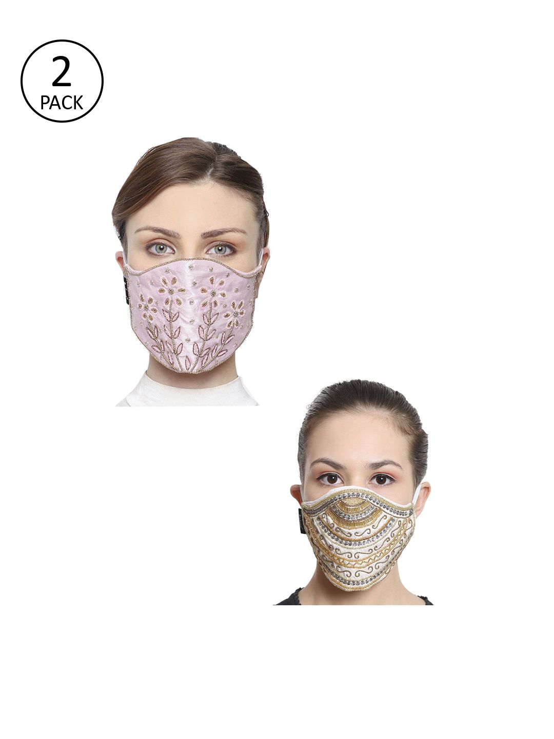 Anekaant Women 2 Pcs 3-Ply 3-Ply Art Silk Embellished Fabric Fashion Reusable Outdoor Mask Price in India