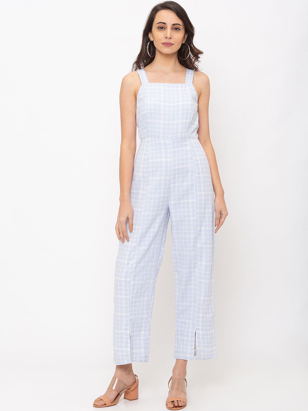Globus Women Blue Checked Basic Jumpsuit