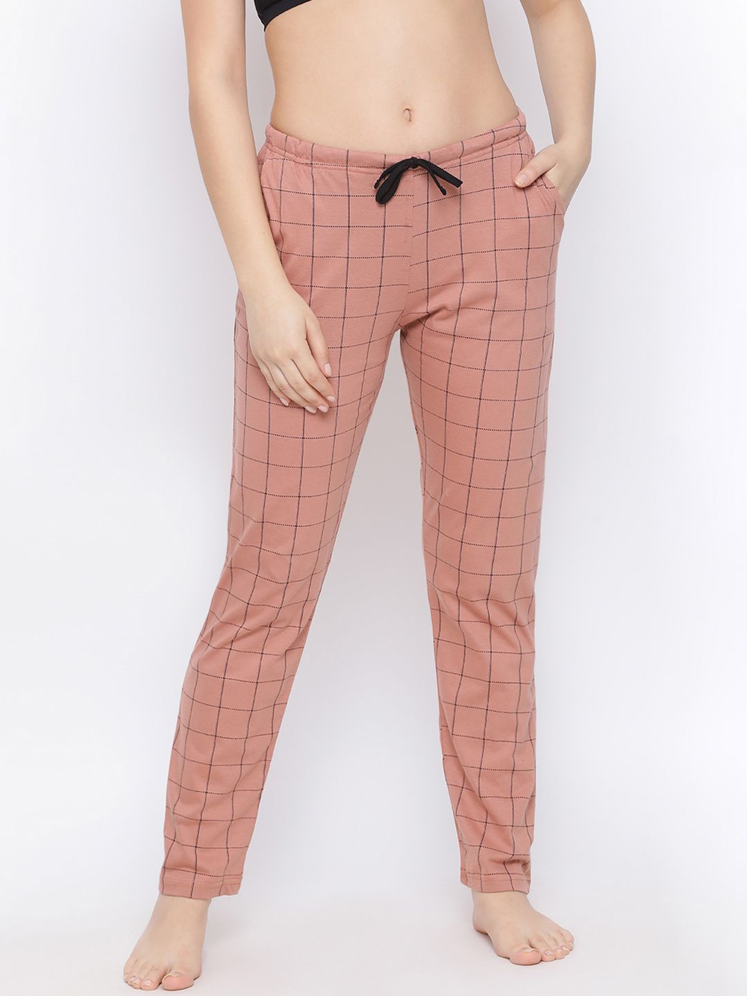 Kanvin Women Peach & Black Checked Lounge Pants Price in India