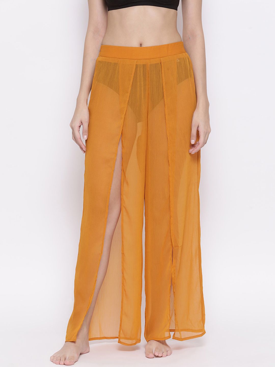 Oxolloxo Women Yellow Regular Fit Solid Beachwear Pant Price in India