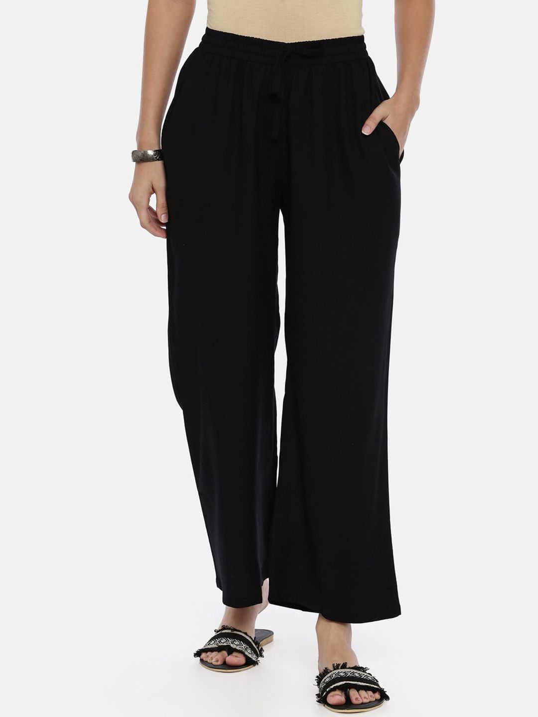 Souchii Women Black Solid Flared Palazzos Price in India