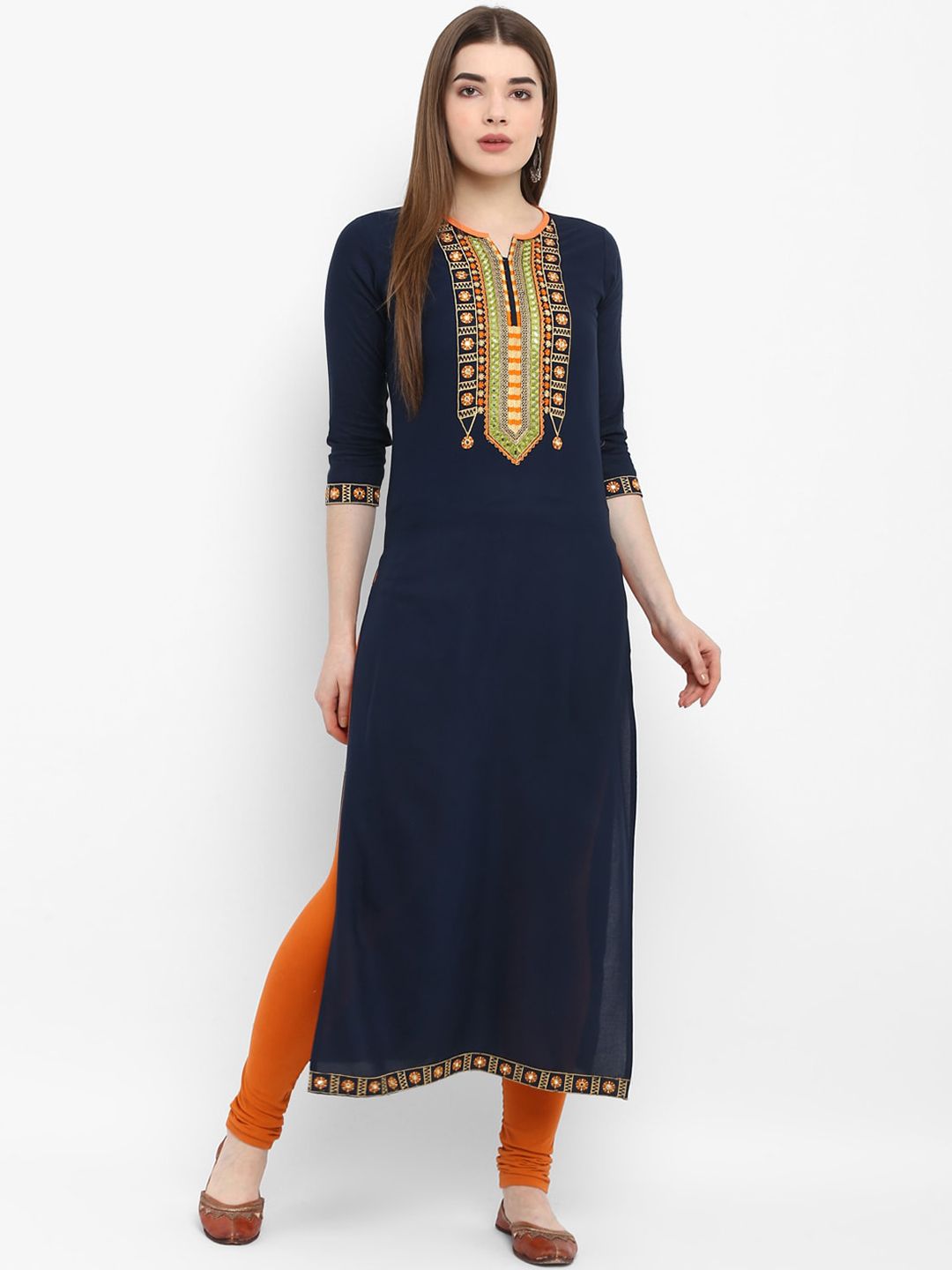 Aprique FAB Women Navy Blue Yoke Design Straight Kurta