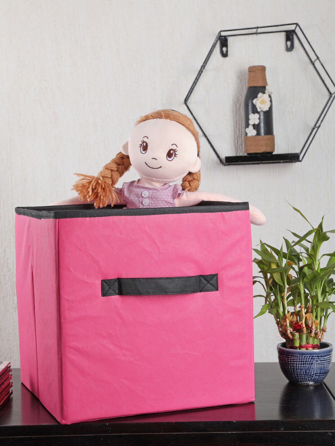 My Gift Booth Set Of 2 Pink & Black Solid Storage Bins Price in India