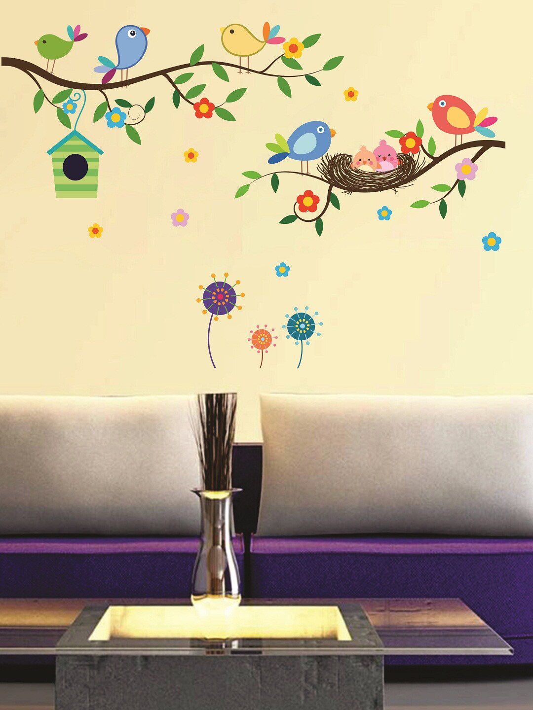 WALLSTICK Multicoloured Birds & Flowers Large Vinyl Wall Sticker Price in India