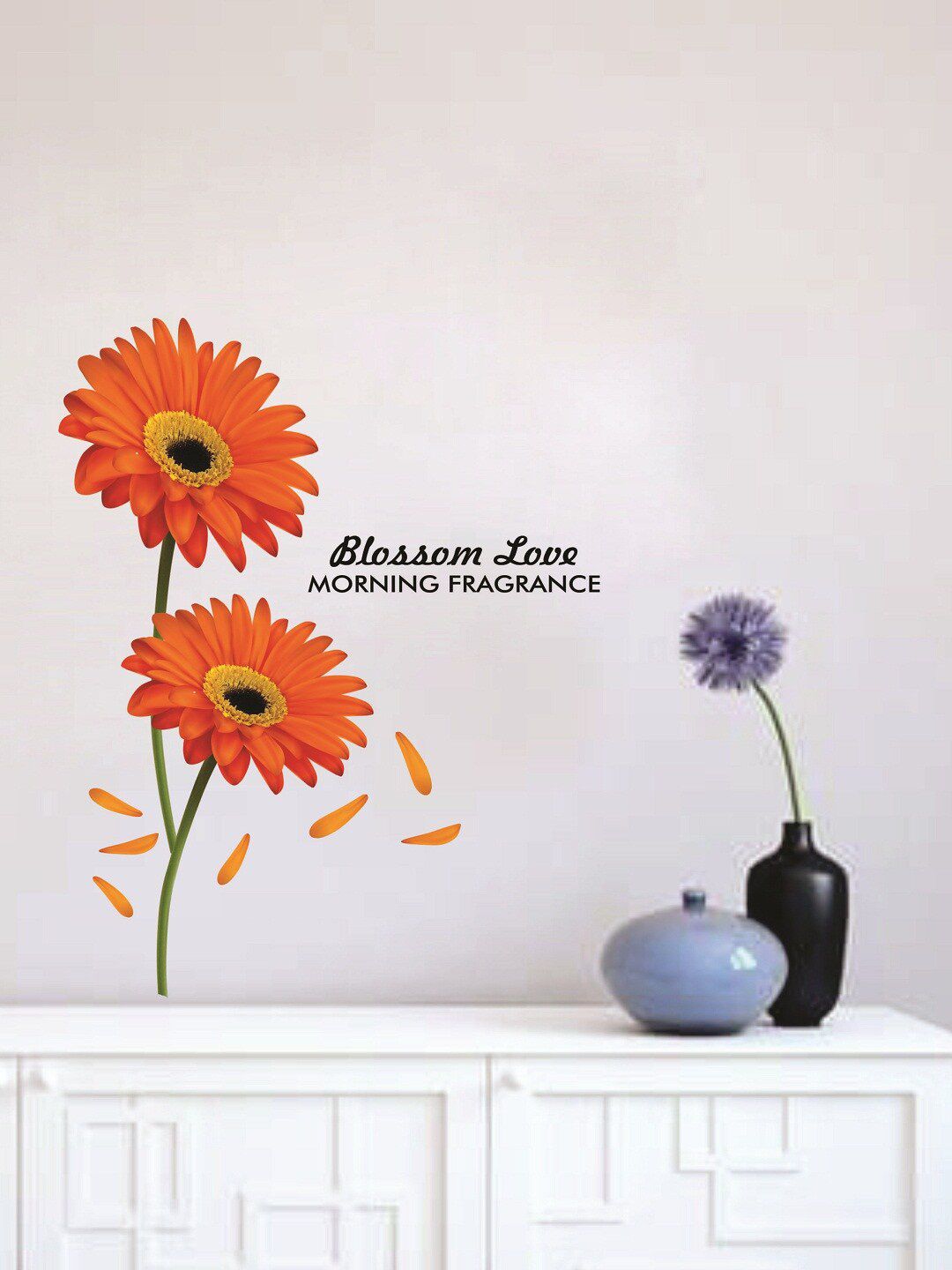 WALLSTICK Orange Floral Large Vinyl Wall Sticker Price in India