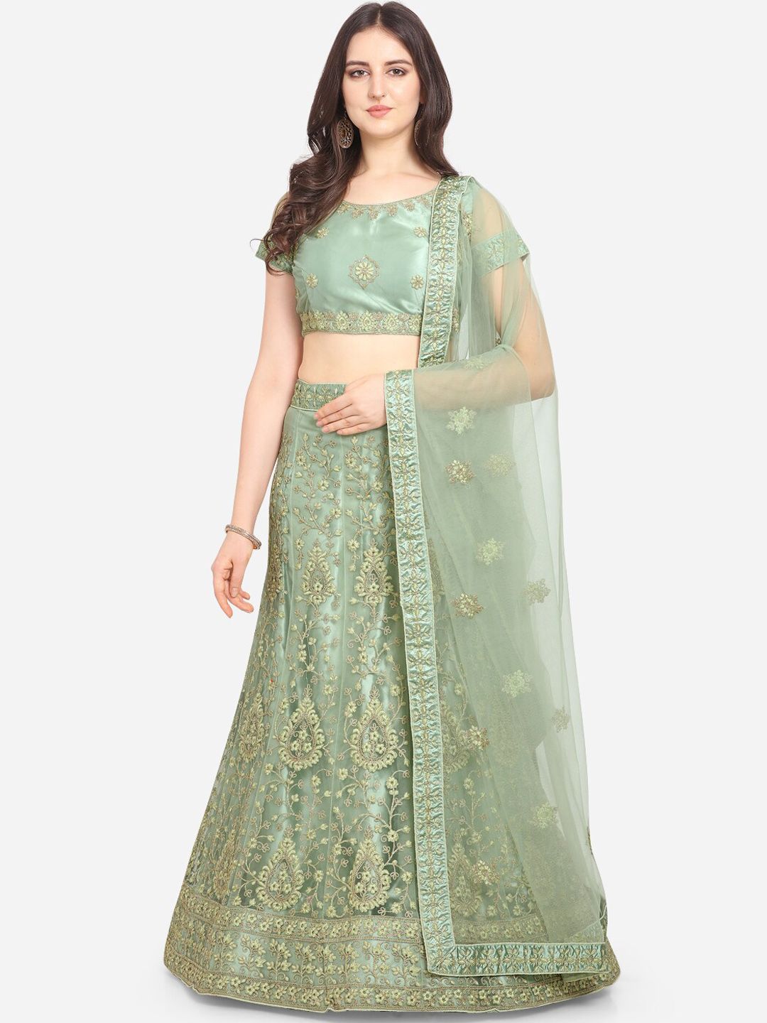 VRSALES Green Semi-Stitched Lehenga & Unstitched Blouse with Dupatta Price in India