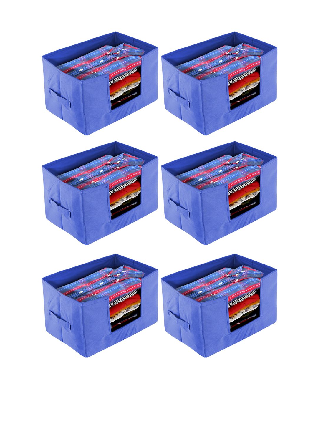 Kuber Industries Set Of 6 Blue Solid Shirt Stacker Organisers With Handles Price in India