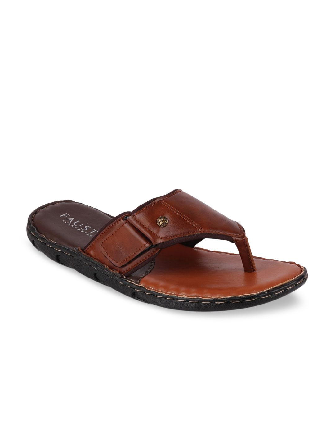 FAUSTO Men Tan Solid Comfort Sandals