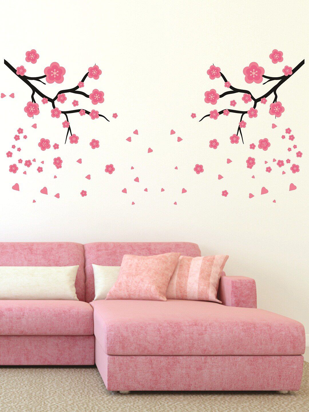 WALLSTICK Pink & Black Floral Large Vinyl Wall Sticker Price in India